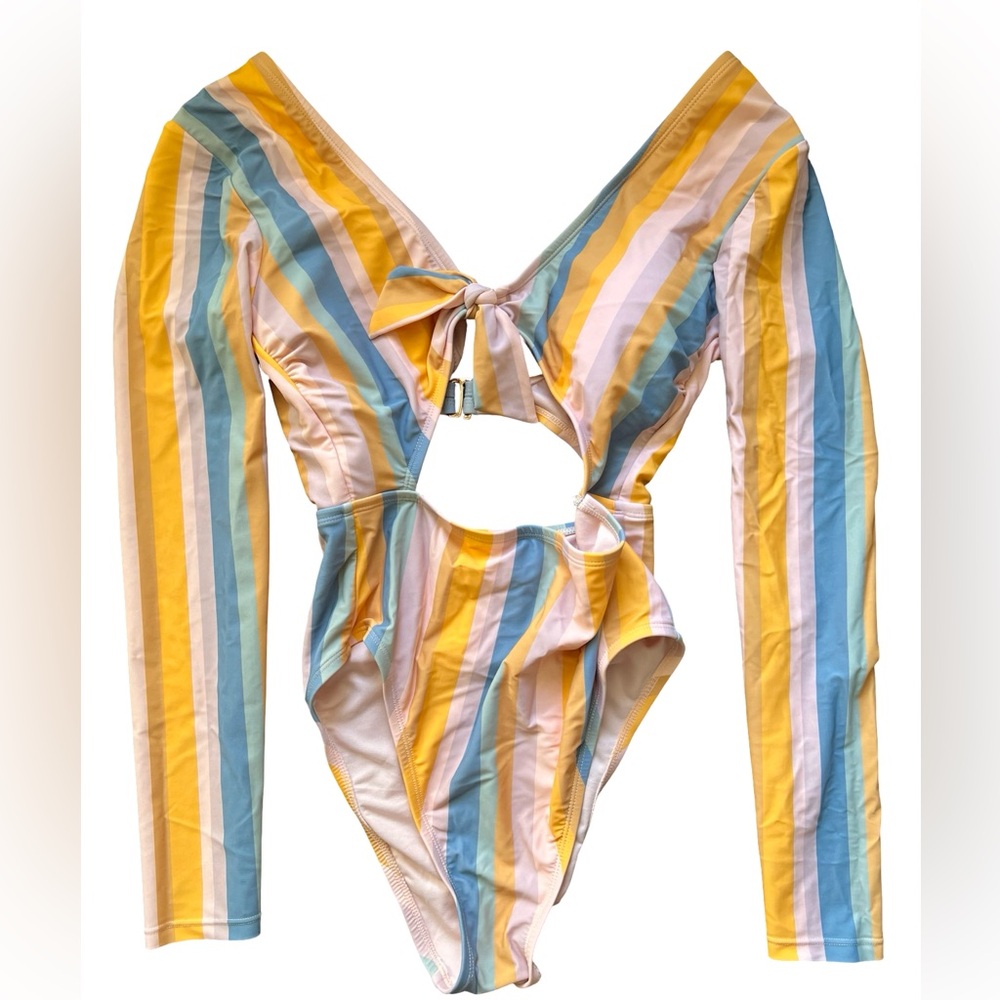 Shade & Shore Women's Size Small One Piece Multicolor Stripe Knot-Front Cut-Out - Picture 4 of 5